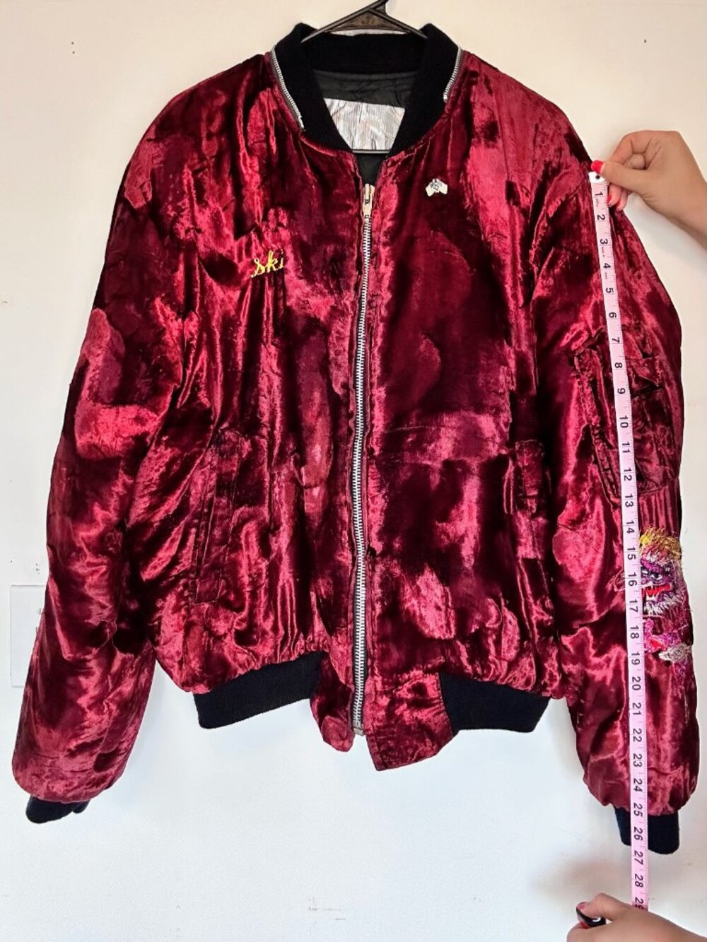 Vtg 80s 90s Crushed Velvet Sukajan Souvenir Jacket - Korea Dragon Bomber - Picture 15 of 16